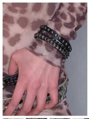 Studded Metallic Multilayer Bracelet - Dark Brown